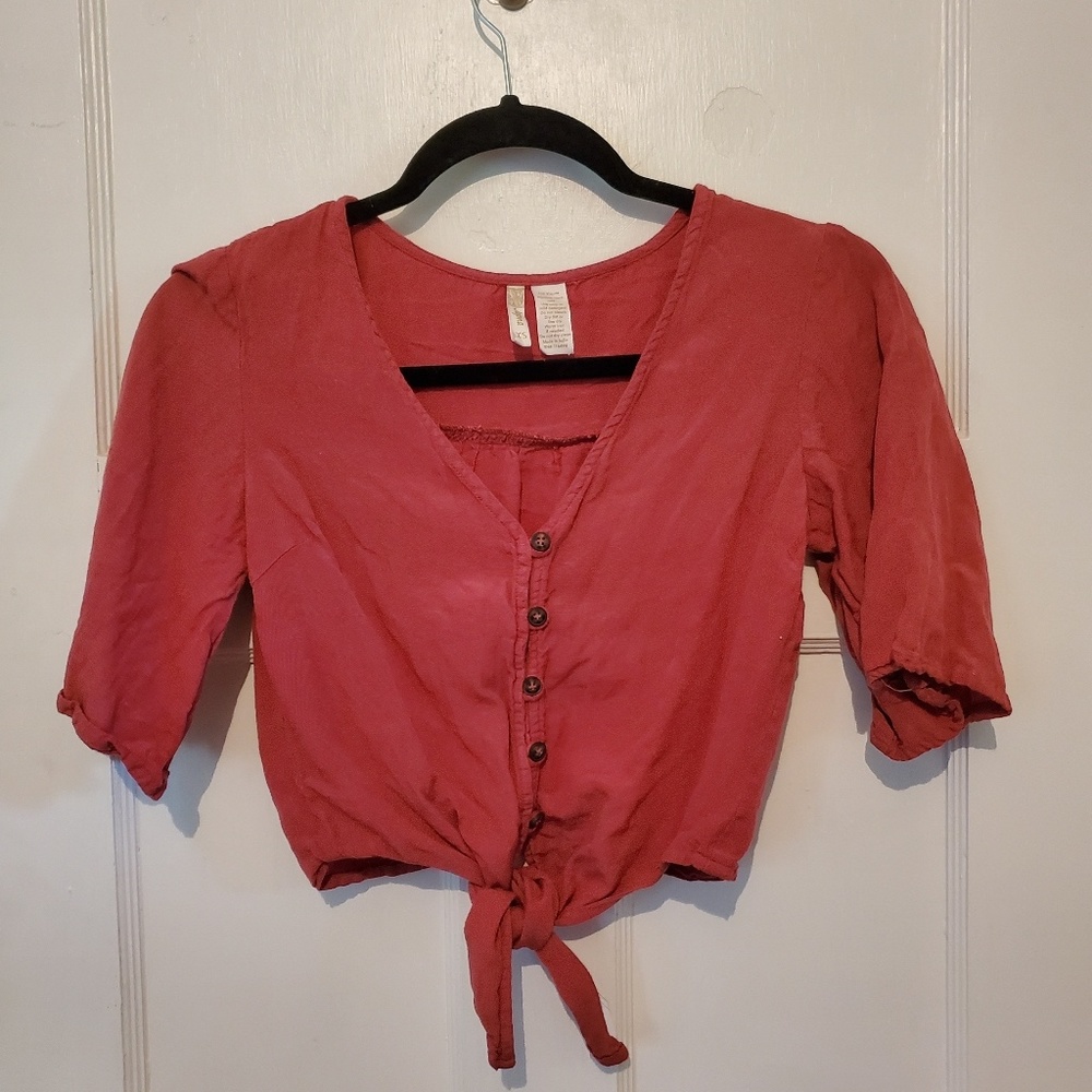 Button up crop top with tie